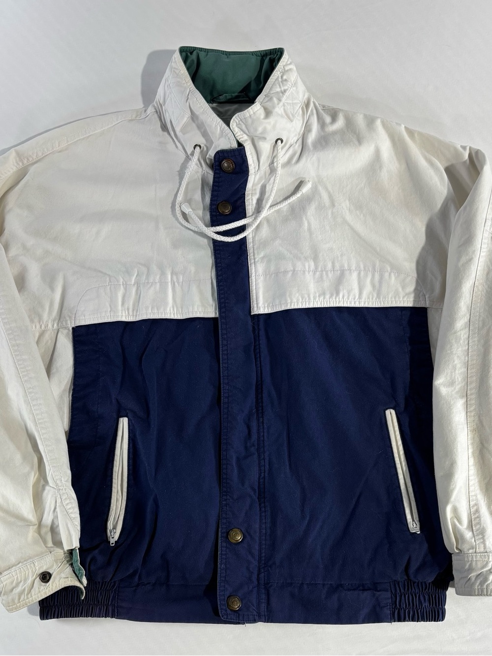 Stratojac Men's Vintage White and Navy Blue Jacket Full Zip Buttons